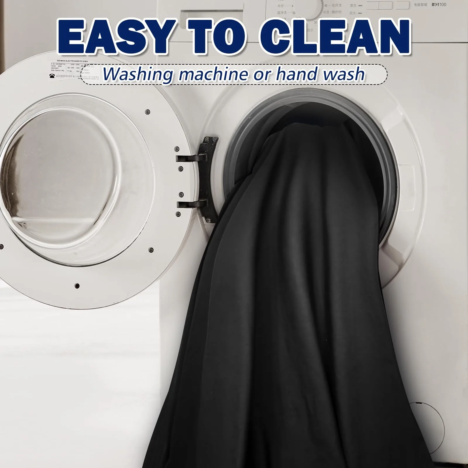 Black RIYDH tent cover going into a washing machine