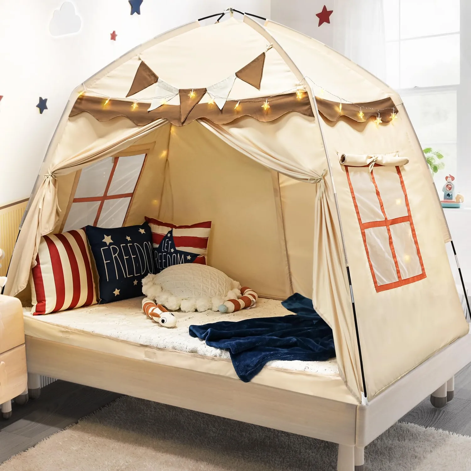 RIYDH Bed Tent Bed Canopy Breathable 100% for Adult and Kids- Original Design Light Reduction 80% Sleeping Dream Tents Indoor Portable Big Space with String Light Twin Full Size