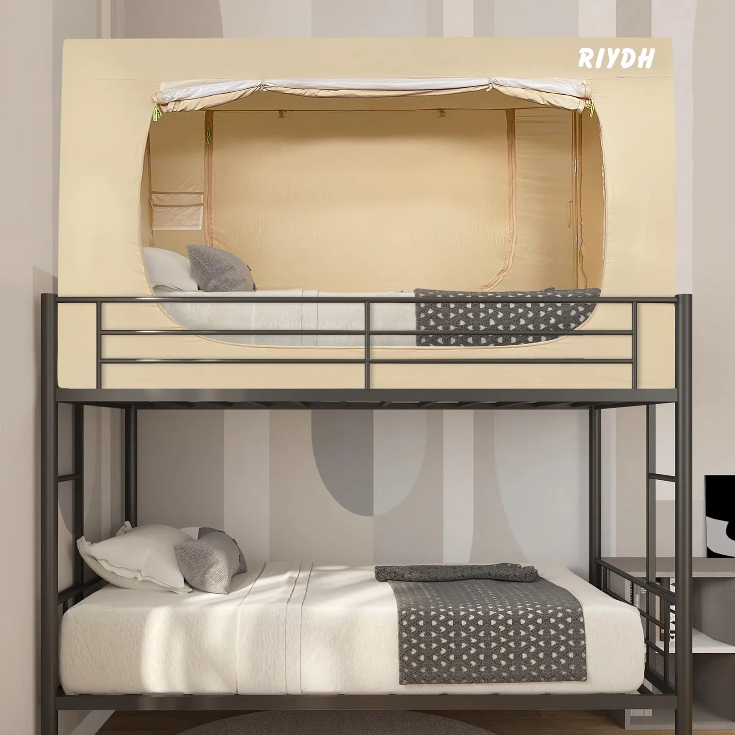 RIYDH Bed Tent Bunk Twin Bed Canopy Tents - Portable Dream Tent for Kids and Adult Indoor Sleeping Tents 80% Blackout with 3 Doors Breathable Big Space Tents